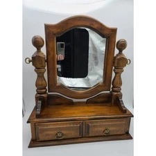 Vintage Pine Wood Cheval Mirror w/Drawer Dresser Top Vanity 24.5" Ethan Allen? 
