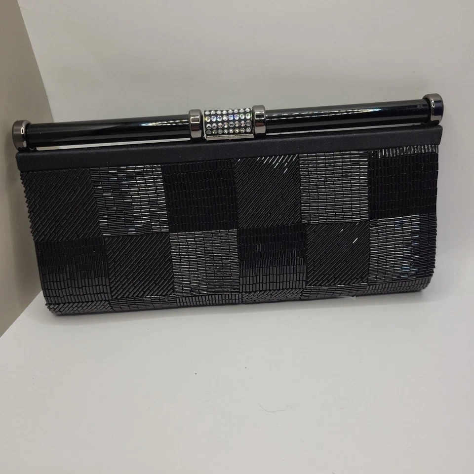 Kate Landry Beaded Black Clutch or Shoulder (No Strap) Evening Bag Purse - Image 2 of 4