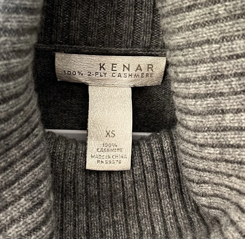 Suéter túnica Kenar cachemir talla XS gris capucha cuello pulóver alto-bajo Foto 3 de 4