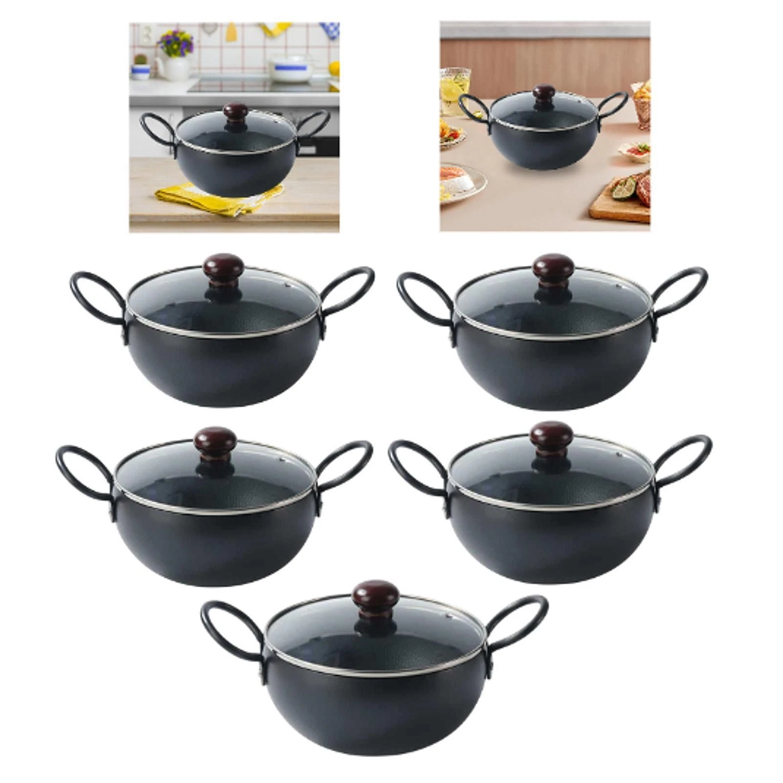 Iron Pot with Glass Lid Multiuse with Handles Fashionable Cookware Non Coated