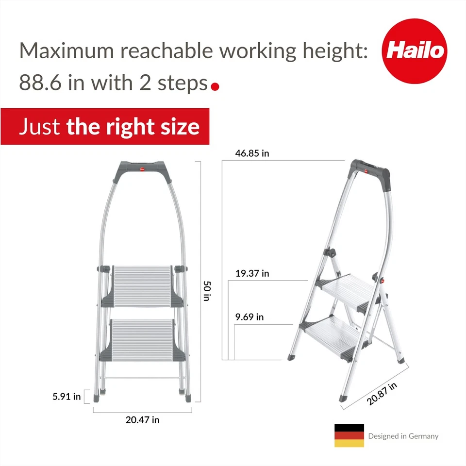 Escalones plegables de aluminio Hailo LivingStep Comfort Plus - Dos escalones extra grandes Foto 3 de 4