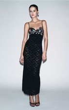 Zara Black Long Dress With Lace Design Size L