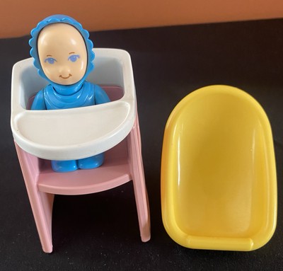 vtg Little Tikes Dollhouse Blue Sleeper Baby Car Seat High Chair figure  family