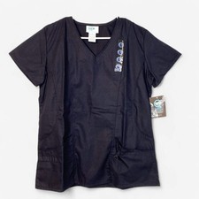 GEM Women's Black Scrub Top Size L Diamond Collection by Sanibel NWT