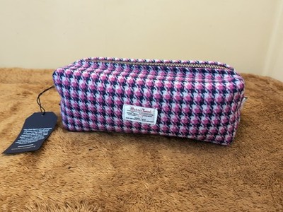 Vagabond Harris Tweed Kulturtasche 28 cm gefüttert rosa blau 