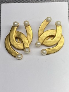 Karl Lagerfeld Horseshoe Earrings Faux Pearl Signed