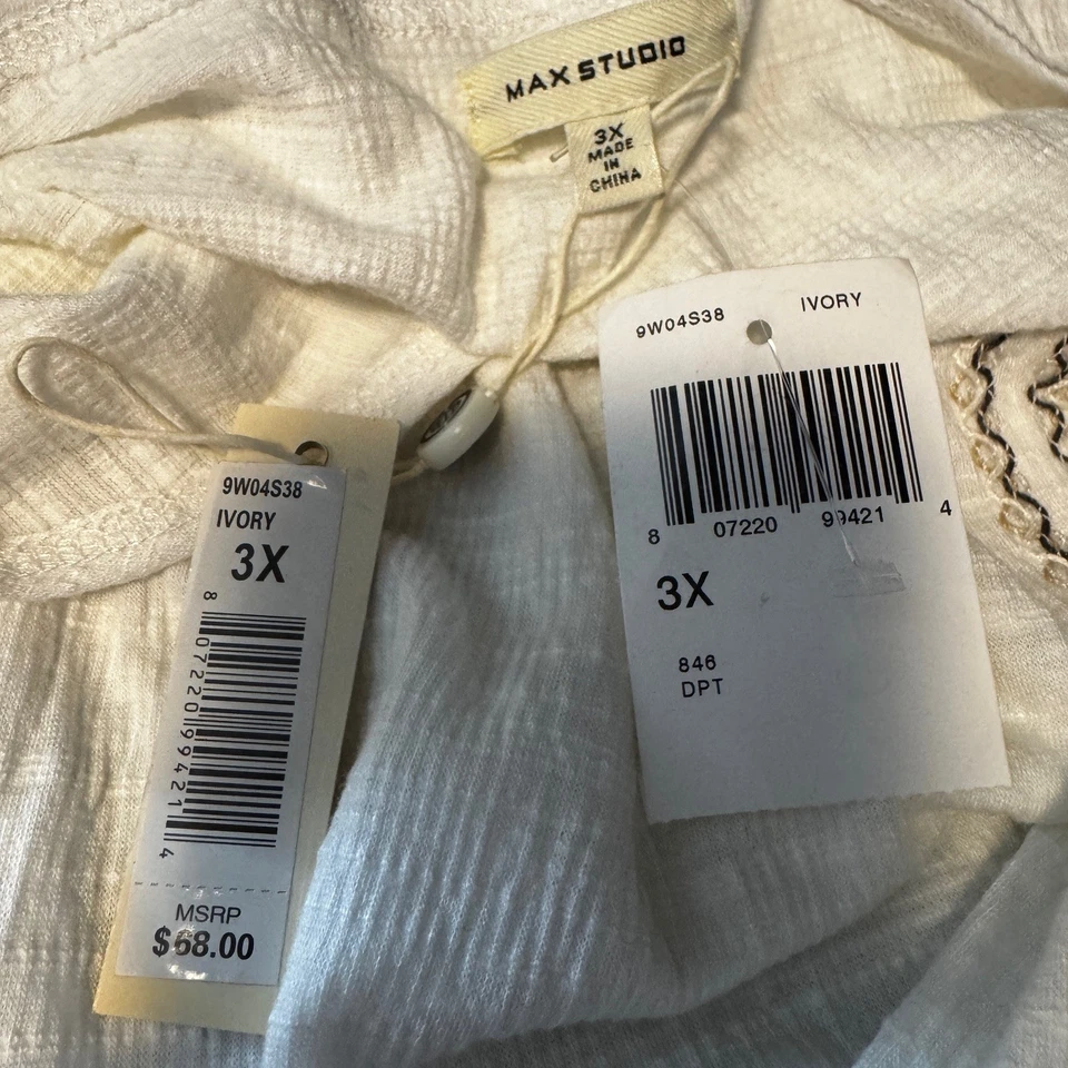 Max Studio Bordado Corbata Frontal Gauzy Campesino Top Para Mujer 3x Marfil Boho NUEVO Foto 4 de 4