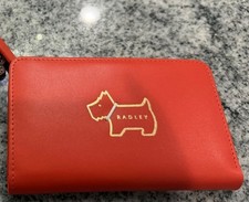Radley  London Orange/Red White Med Bi-Fold  Wallet Scottie Dog Logo Polka Dot 