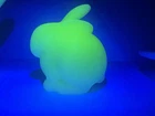Fenton Green Satin Glass Bunny Rabbit Figurine Uranium Glow Vaseline Glass