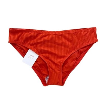 NWT Andie Swim The Bikini Rib Bottom Medium Coverage Low Rise XL Sire Orange 