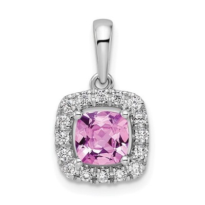 14k Weißgold 1/4 Kt Kissen erstellt Saphir und Diamant Fancy Charm Anhänger