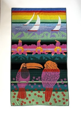 Vintage Gramercy zoo animals beach towel rainbow colored