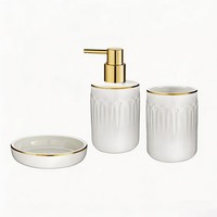 Badezimmer Set 3 Teile Seifenspender Seifenschale ZahnbüRstenhalter Weiß Gold