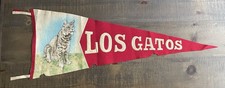 Gorgeous Oversized Los Gatos California Pennant circa 1900 Cat Statues Hwy 17