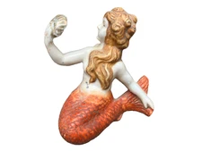 VTG PORCELAIN AQUARIUM FISHBOWL DECORATION MERMAID HOLDING SEASHELL JAPAN