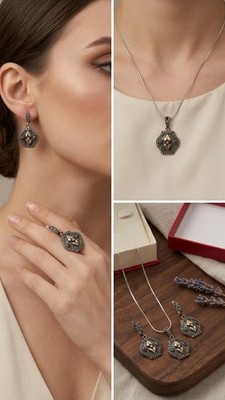 Vintage-Inspired Ottoman Style Silver Jewelry Set   Necklace & Earrings