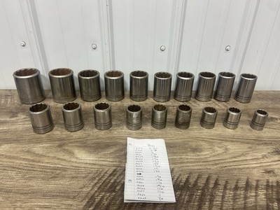Vintage   Proto 12 Point 3/4  Drive Standard Socket 2 3/16 - 7/8 19 Piece Set