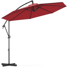 10 FT Patio Offset Umbrella w/ X-shaped Base Infinite Tile  360  Rotation