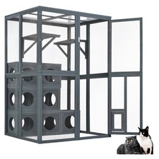 H69" Cattery Cat Catio Kitty Enclosure Villa House Cage w Platforms 7 Play Boxes