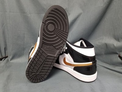 Jordan 1 Mid Patent Black White Gold Sneakers Mens Size 9.5  display picture 1