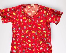 UA SCRUBS Uniform Advantage Red Holiday Christmas Lights Scrub Top Size Small