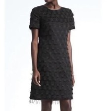 BANANA REPUBLIC Sz6 EYELASH DOT SHORT SLEEVE SHIFT DRESS BLACK NWT $148 Flapper