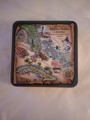 Cork Coasters (4)  NEW Straits Of Florida The Bahamas Designed In The Caribbean