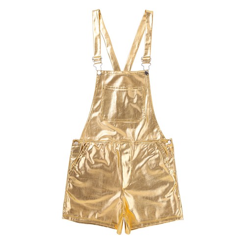 Men Shiny Metallic Dungarees with Strap Overall Suspender Shorts Fancy Dress - Picture 14 of 43