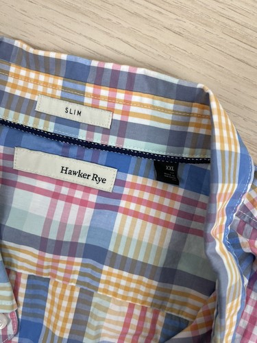 Hawker Rye Mens Plaid Shirt Slim Fit Long Sleeve Button Down Colorful 2XL Cotton - Picture 4 of 5
