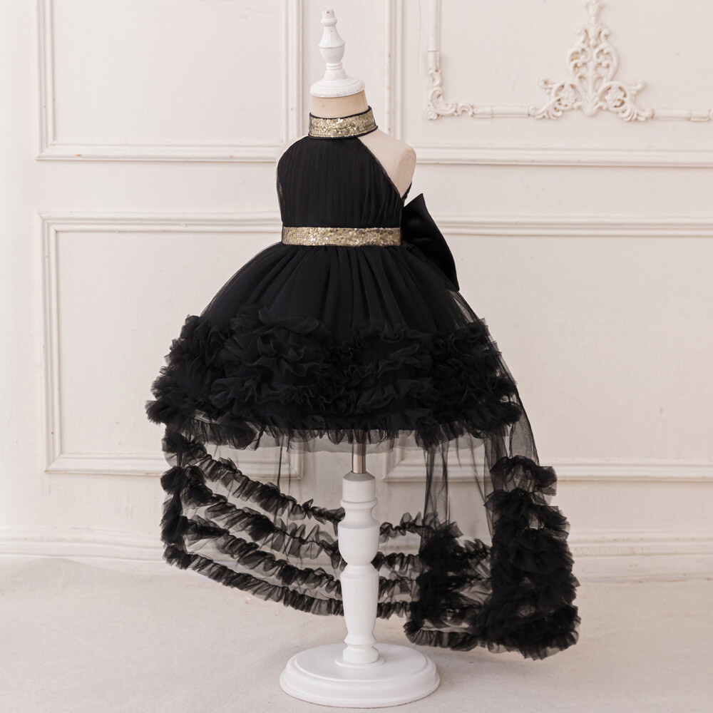black birthday dress with bow Trailing Sequin Big Girl Party Elegant Wedding Princess Dress 7755BLK | Stella York party dress with sleeves Its fully lined and Size:42 (4'9'' - 4'11'')