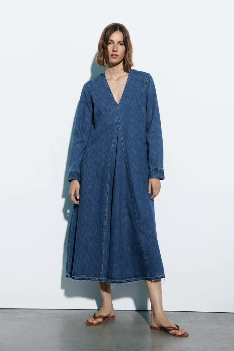 ZARA NEW WOMAN MIDI TRF DENIM DRESS BLUE Size S REF:8197/083 | eBay