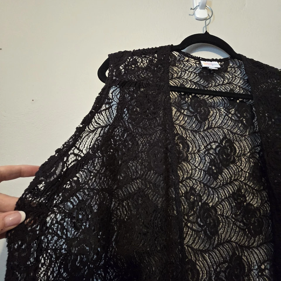 Lularoe Long Lace Vest Size LG Black Dark Floral WhimseyGoth Witchy Grunge Boho - Image 2 of 4