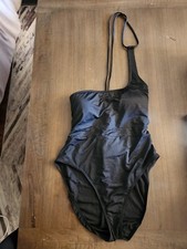 Mynah One Shoulder Asymmetric 1-Pc. Swimsuit, size: XL Black Strap NWT Swimwear