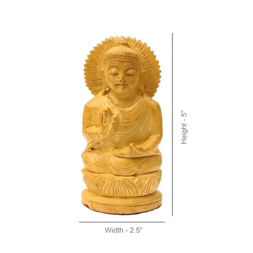 Handmade Wooden Lord Buddha Idol – Smooth Intricately Carved Statue - Picture 4 of 5
