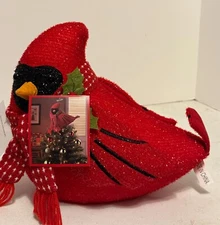 Holiday Time Red Bird Cardinal Christmas Tree Topper With Red White Scarf NEW