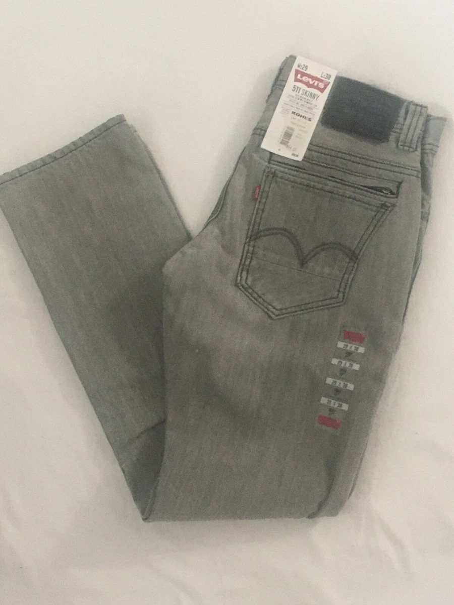 Levi s 511 Skinny Jeans Sits Below Waist Light Gray Wash 29 x 30 New Slim Fit
