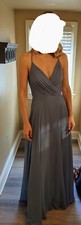 David's Bridal Spaghetti Strap Full Skirt Bridesmaid Dress, Steel Blue, Size 4