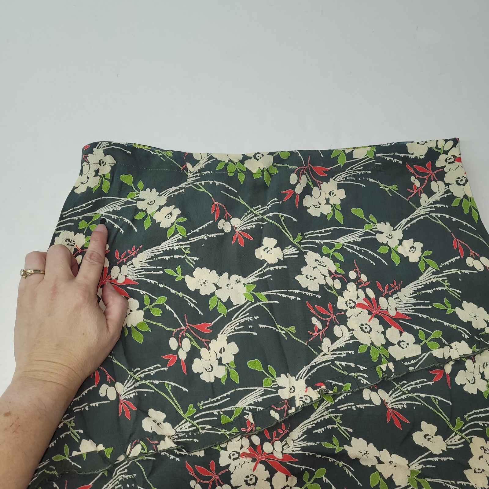 Karavan Skirt Women XL Green Floral Print Rayon A-Line Knee Length Office Casual