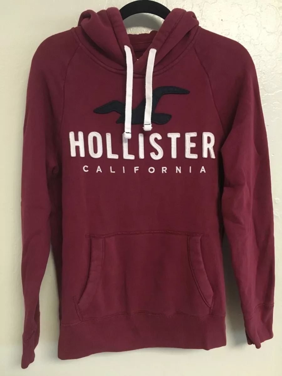 Hollister California Juniors Maroon Pullover Hoodie Sweatshirt Bird Logo  Size S