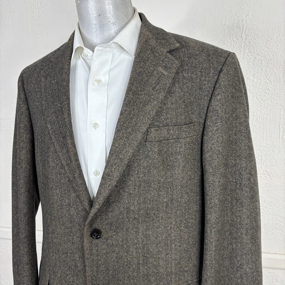 Chereskin Sport Coat Mens 42R Dark Brown Herringbone Camel Hair Soft - Image 4 of 4