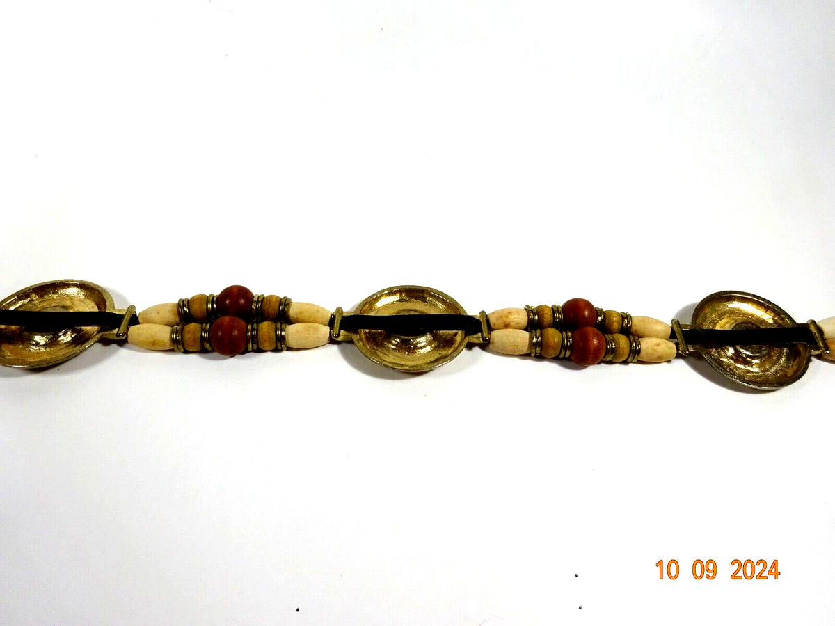 Vintage Chain Belt Gold Tone Metal And Beige Brown Wood 