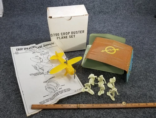 VTG MARX CROP DUSTER PLANE & HANGER SET TIN & PLASTIC TOY W/BOX & INSTRUCTIONS