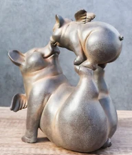 Rustic Hog Heavens Angel Wings Mother Pig Snout Kissing Baby Piglet Figurine