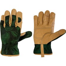 Image of Kew Gardens High Performance Leather Gardening Gloves Brown / Green L Pack of 1