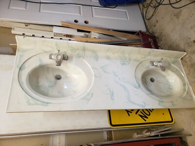 Cultured Marble Vanity Top Bathroom Double Sink White With Green Swirl 61x22 Cultured Marble Vanity Top Bathroom, 61 In White Cultured Marble Double Sink Bathroom Vanity Top