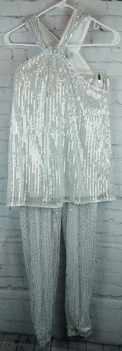 Grace Karin Silver Sequin Sleeveless 2 Piece Pants Outfit NWT, Sz. M