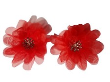 12 Red organza 3.5" d rhinestone flower Wedding Favor Corsage with pearl pin
