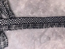 4.5 yards Black white Aztec thick jacquard fringe sewing costume trim 1.25" wide