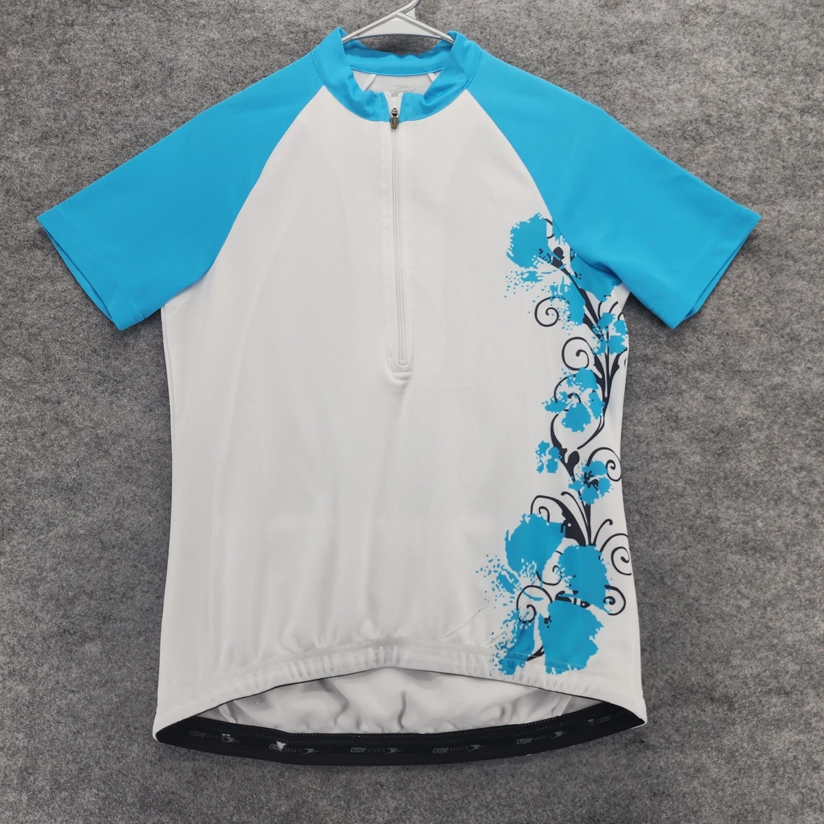 Crane Sports Cycling Jersey Womens 40 Short Sleeve Blue White