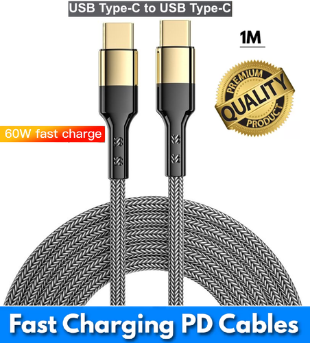 Type C to Type C Cable PD 60W Fast Charge Braided USB Lead 2M 1M 3A For Samsung - Picture 12 of 27